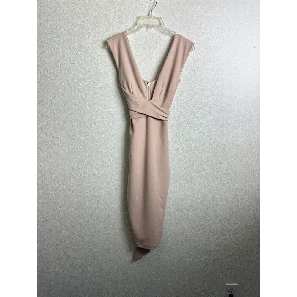 Nookie Women's Miami Midi Dress Beige Size XS Bodycon Waist Tie Classic Zip - Picture 3 of 9